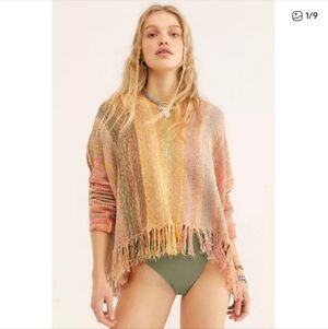 Free People Radiate Oversized Boho Poncho Pullover Sweater